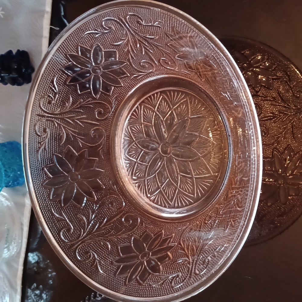 2 LEFT Indiana Glass Tierra Pink Sandwich Pattern serving bowl